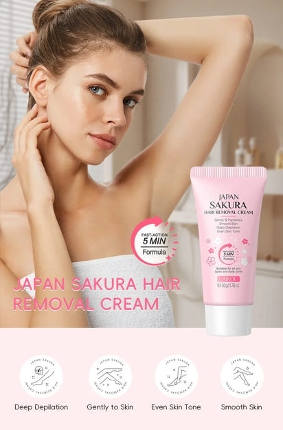 LAIKOU Sakura Hair Removal Cream Fast Painless Hair Growth Inhibitor Arm Armpit Legs Intimate Areas for Men Woman 50g