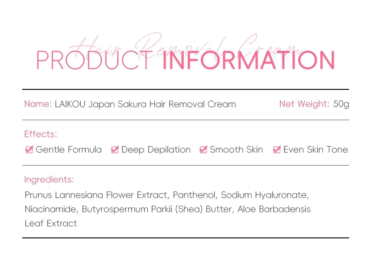 LAIKOU Sakura Hair Removal Cream Fast Painless Hair Growth Inhibitor Arm Armpit Legs Intimate Areas for Men Woman 50g